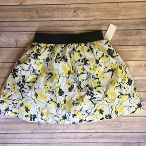 White Skirt with yellow and black floral print